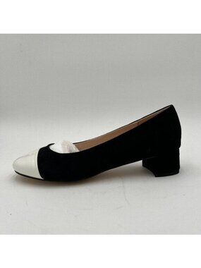YDN Black And White Pointy Toe Office Pumps Block Low Heels Patchwork Shoes